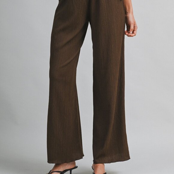 NWT Mable Brown Soft Textured Fabric Set One Shoulder Twist Top & Long Pants - Picture 4 of 7